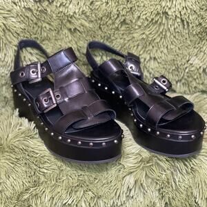 Geox Respira Shakima Platform Stud Leather Sandals Black Size 41